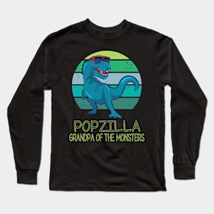 Popzilla Grandpa Of The Monsters Happy Father Day Dinosaur T-rex Saurus Lover Pop Vintage Retro Long Sleeve T-Shirt